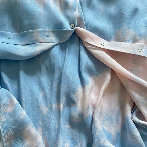 Massimo Dutti Silk Button-Down Shirt - Cream & Baby Blue Tie Dye - Picture 6 of 8
